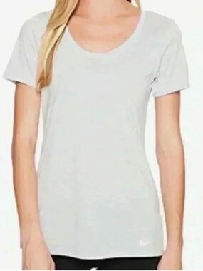 Two Nike Dri-FIT Scoop Neck Short Sleeve Tees - 1 Black and 1 Light Gray